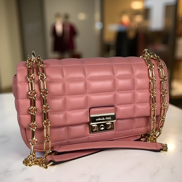 MICHAEL Michael Kors Tribeca Bag Rose Pink Mauve Quilted Chain Shoulder Purse - Picture 1 of 12